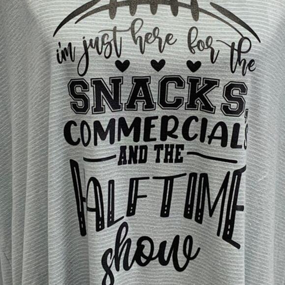 Hand Printed Upcycled Women Small Superbowl Snacks Commercials Halftime Show Tee - Picture 2 of 5
